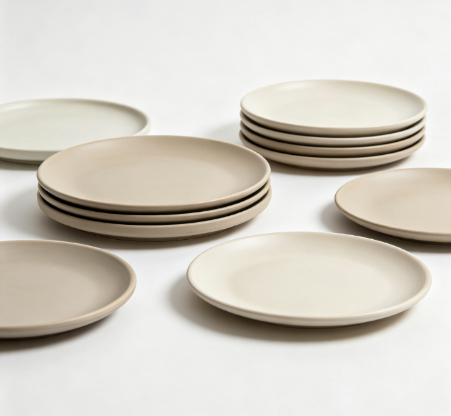 Matte Ceramic Dinner Plates Set of 8, Microwave & Dishwasher Safe Stoneware Flat Plates, Modern Minimalist Tableware for Steak Salad Pasta