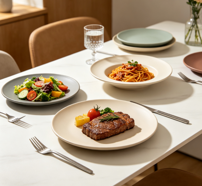 Matte Ceramic Dinner Plates Set of 8, Microwave & Dishwasher Safe Stoneware Flat Plates, Modern Minimalist Tableware for Steak Salad Pasta